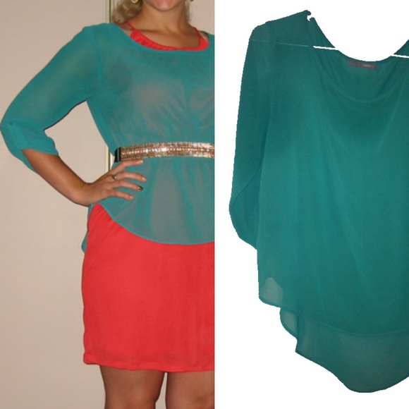 Teal chiffon blouse - Picture 5 of 5
